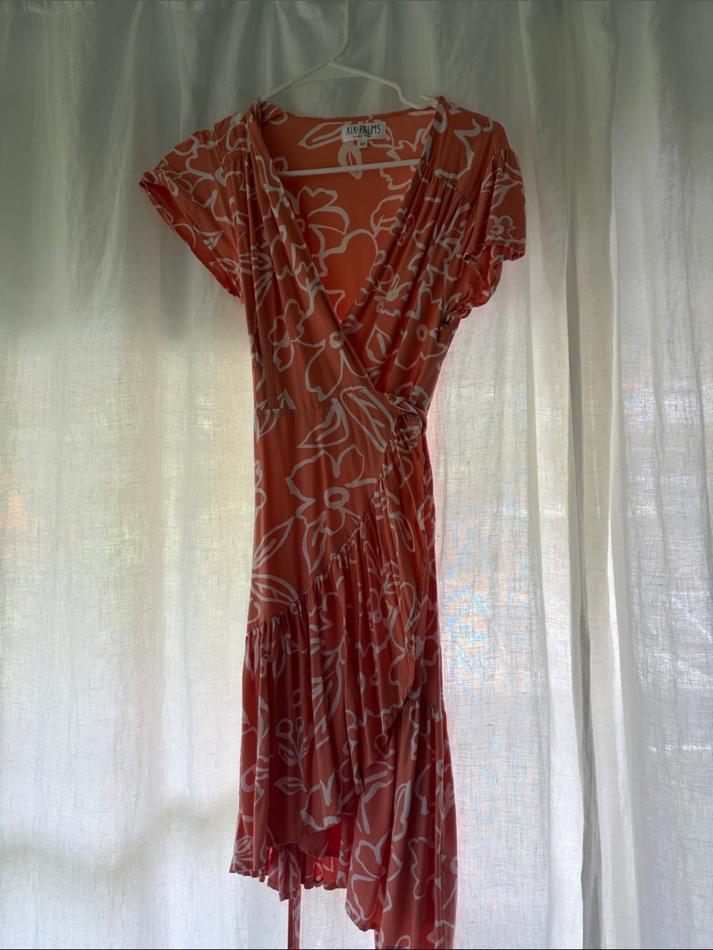 XIX Palms Coral Floral Asymmetrical Wrap Dress